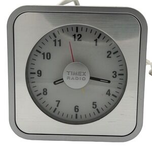 Vintage Timex T319S Easy To Read Alarm Clock Radio Silver Analog AMFM Snooze Y2K